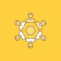 Cooperation. friends. game. games. playing Flat Line Filled Icon. Beautiful Logo button over yellow background for UI and UX. website or mobile application vector