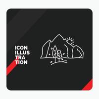Red and Black Creative presentation Background for hill. landscape. nature. mountain. tree Line Icon vector