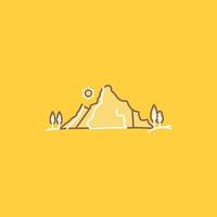 montaña. paisaje. Cerro. naturaleza. icono lleno de línea plana de árbol. hermoso botón de logotipo sobre fondo amarillo para ui y ux. sitio web o aplicación móvil vector