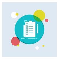 expertise. checklist. check. list. document White Glyph Icon colorful Circle Background vector