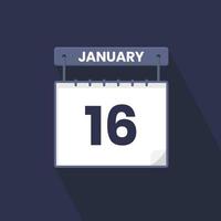 16th January calendar icon. January 16 calendar Date Month icon vector illustrator