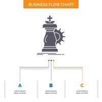 estrategia. ajedrez. caballo. caballero. diseño de diagrama de flujo empresarial de éxito con 3 pasos. icono de glifo para el lugar de plantilla de fondo de presentación para texto. vector