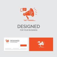 plantilla de logotipo empresarial para marketing. megáfono. anuncio. promoción. promoción. tarjetas de visita naranjas con plantilla de logotipo de marca. vector