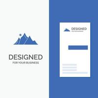 logotipo de empresa para la colina. paisaje. naturaleza. montaña. sol. plantilla de tarjeta de visita de negocio azul vertical. vector