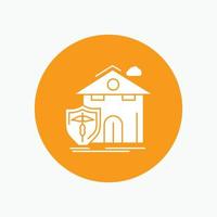 insurance. home. house. casualty. protection White Glyph Icon in Circle. Vector Button illustration