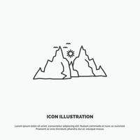 mountain. landscape. hill. nature. sun Icon. Line vector gray symbol for UI and UX. website or mobile application