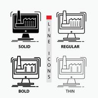 digital. factory. manufacturing. production. product Icon in Thin. Regular. Bold Line and Glyph Style. Vector illustration