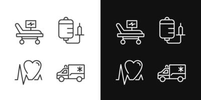 Emergency procedures pixel perfect linear icons set for dark, light mode. Intensive care. Cardiac resuscitation. Thin line symbols for night, day theme. Isolated illustrations. Editable stroke vector