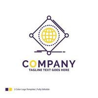 Company Name Logo Design For IOT. internet. things. of. global. Purple and yellow Brand Name Design with place for Tagline. Creative Logo template for Small and Large Business. vector