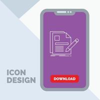 document. file. page. pen. Resume Line Icon in Mobile for Download Page vector