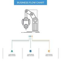 Automation. factory. hand. mechanism. package Business Flow Chart Design with 3 Steps. Line Icon For Presentation Background Template Place for text vector