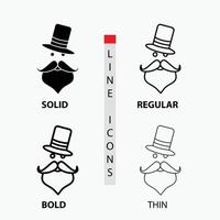 moustache. Hipster. movember. Santa Clause. Hat Icon in Thin. Regular. Bold Line and Glyph Style. Vector illustration