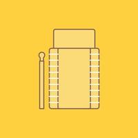 matches. camping. fire. bonfire. box Flat Line Filled Icon. Beautiful Logo button over yellow background for UI and UX. website or mobile application vector