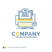 Code. coding. computer. monoblock. screen Blue Yellow Business Logo template. Creative Design Template Place for Tagline. vector