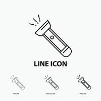 torch. light. flash. camping. hiking Icon in Thin. Regular and Bold Line Style. Vector illustration