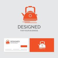 Business logo template for Tea. kettle. teapot. camping. pot. Orange Visiting Cards with Brand logo template. vector