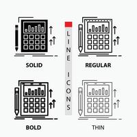 Accounting. audit. banking. calculation. calculator Icon in Thin. Regular. Bold Line and Glyph Style. Vector illustration