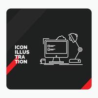 fondo de presentación creativa rojo y negro para el lugar de trabajo. puesto de trabajo. oficina. lámpara. icono de línea de computadora vector