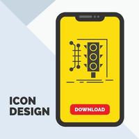 City. management. monitoring. smart. traffic Glyph Icon in Mobile for Download Page. Yellow Background vector