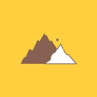 mountain. landscape. hill. nature. tree Flat Line Filled Icon. Beautiful Logo button over yellow background for UI and UX. website or mobile application vector