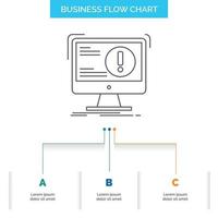 Alert. antivirus. attack. computer. virus Business Flow Chart Design with 3 Steps. Line Icon For Presentation Background Template Place for text vector