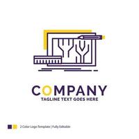 Company Name Logo Design For Architecture. blueprint. circuit. design. engineering. Purple and yellow Brand Name Design with place for Tagline. Creative Logo template for Small and Large Business. vector