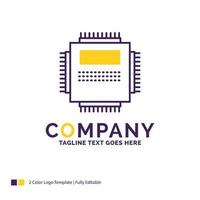 Company Name Logo Design For Processor. Hardware. Computer. PC. Technology. Purple and yellow Brand Name Design with place for Tagline. Creative Logo template for Small and Large Business. vector