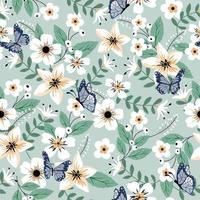 White flower and butterfly seamless pattern vector