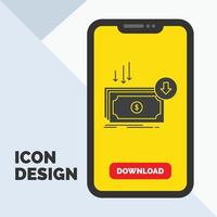 Business. cost. cut. expense. finance. money Glyph Icon in Mobile for Download Page. Yellow Background vector