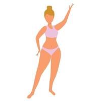 Girl in bikini in dancing. European woman in open swimsuit. Vector illustration.