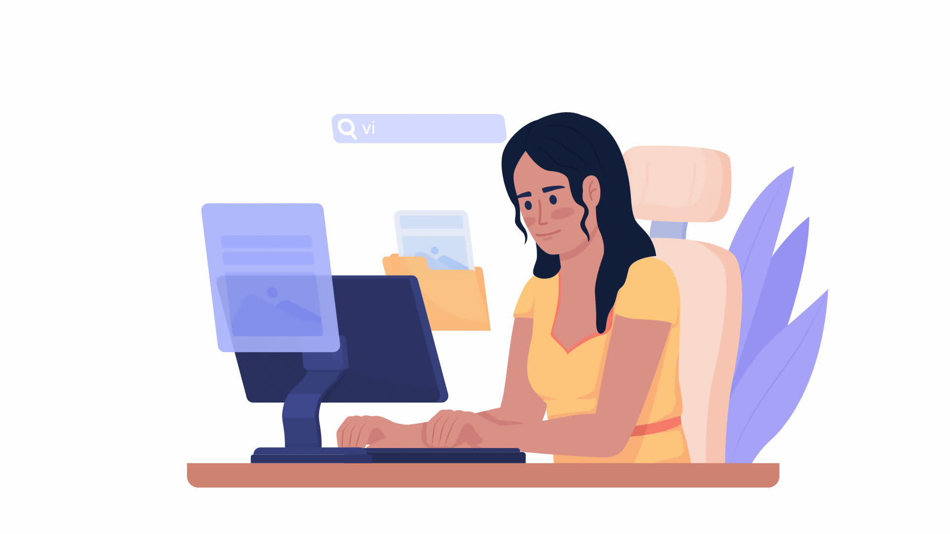 Animated internet user character. Searching information online. Half body flat person HD video footage with alpha channel. Color cartoon style illustration on transparent background for animation