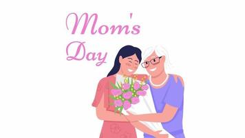 Animated happy characters with text. Honoring mother everyday. Mom day. Half body flat people HD video footage with alpha channel. Color cartoon style illustration animation