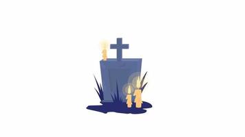 Animated tomb with candles object. Full sized flat item. HD video footage with alpha channel. Spooky environment color cartoon style illustration on transparent background for animation