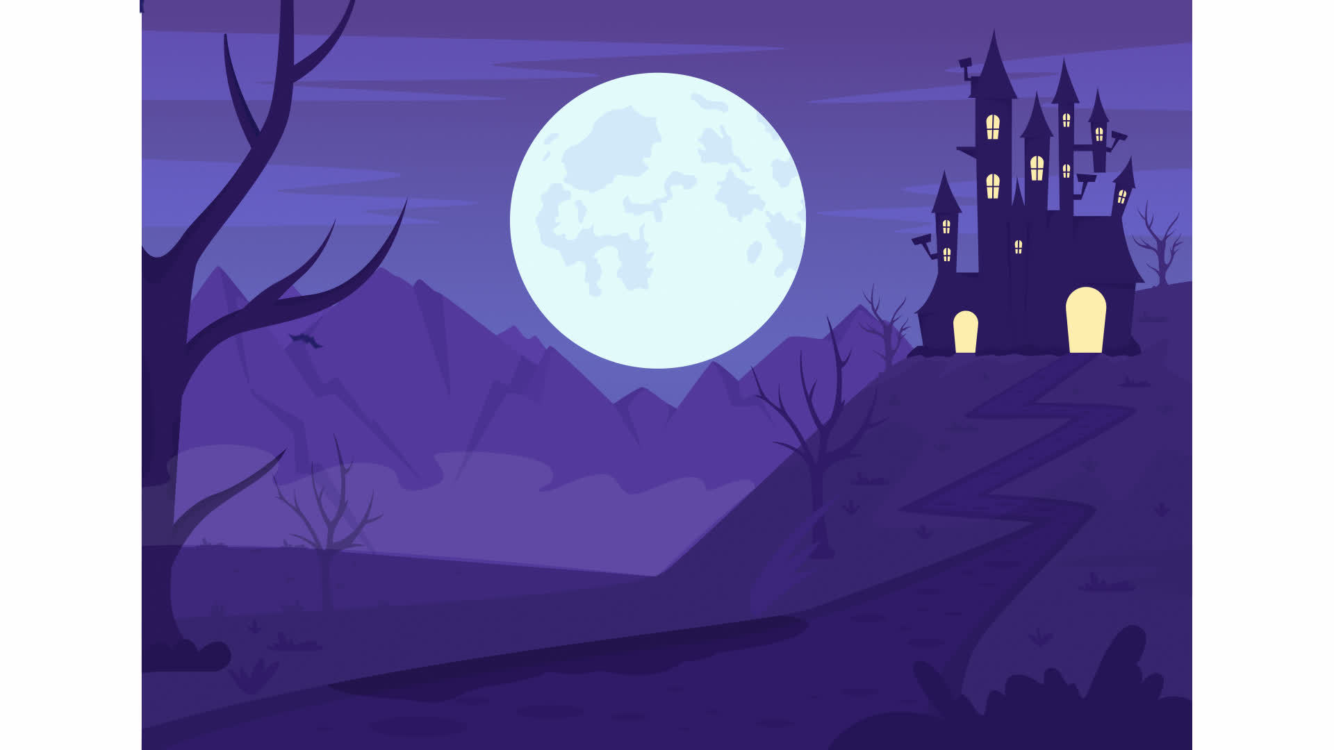 Animated haunted house illustration. Spooky mansion on hill. Full moon  night. Looped flat color 2D cartoon landscape animation video in HD with  flying bats on transparent background 12939274 Stock Video at Vecteezy
