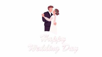 Animated mates characters with text. Happy married partners. Half body flat people HD video footage with alpha channel. Color cartoon style illustration animation