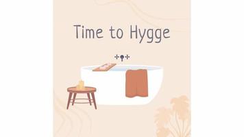 Animated time to hygge e card. Bathroom coziness. Evening self care. Looped flat colorful HD video footage with alpha channel. Social media post animation design. Web banner, ecard