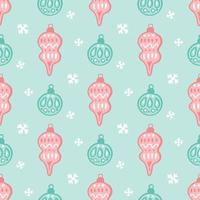 Christmas tree toy, decoration with snowflake, vector seamless pattern on green background
