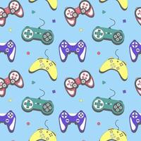 Seamless pattern gamepad in retro style. Game controller for computer playing vector illustration.