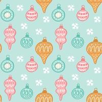 Christmas tree toy, decoration with snowflake, vector seamless pattern on green background