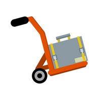 Handcart with suitcase. Transportation service at airport or hotel. Trolley with luggage. Pushcart with a case. Flat cartoon vector