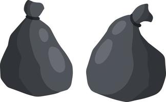 Black trash bag and trash. Cartoon flat illustration. Plastic packaging. Processing of wastes. problem of ecology and junk vector