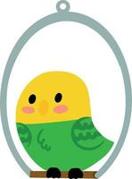 Cute bright parrot sits on swing. Charming pet. Budgerigar. Vector illustration. Flat design element on white background