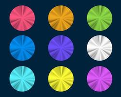 Multi colored metal radial gradient set. Round foil stickers. Circular glossy labels. Vector