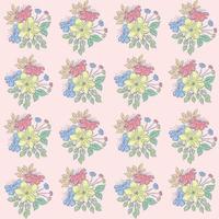 Hand drawn flower bouquet full color seamless pattern vector