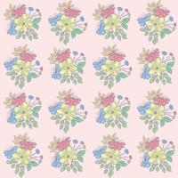 Hand drawn flower bouquet full color seamless pattern vector