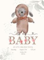 Its a Baby. Baby Shower lettering invitation template with watercolor plush toy and green leaf. vector