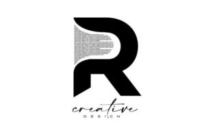 R Letter Logo Design with Creative letter R made of Black text font Texture Vector