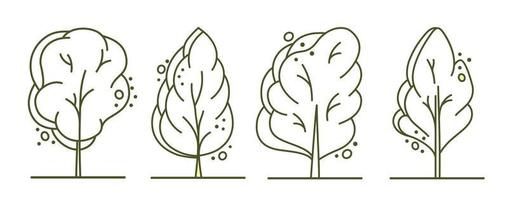 árbol para planos arquitectónicos. diseño de séquito. varios árboles, arbustos y arbustos, vista frontal para el plan de diseño del paisaje. ilustración vectorial vector