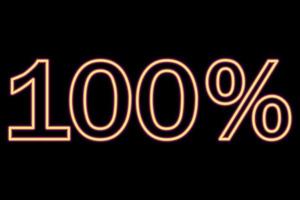 100 percent inscription on a black background. Yellow-purple line in neon style. vector