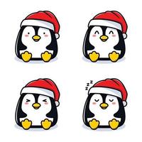 vector illustration of cute penguin emoji wearing santa hat